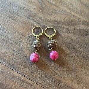 Elegant Gold and Pink Beaded Earrings
